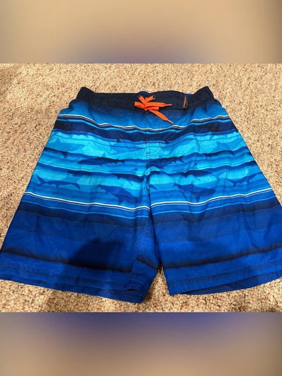 ZeroXposur Other - Blue Striped Boys Swim Trunks with Shark Print